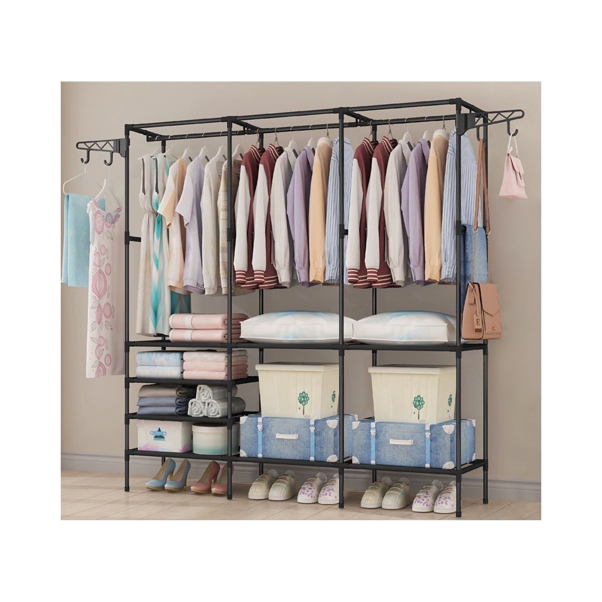 Ropero Armario Closet Perchero Organizador 3 Cuerpos Negro