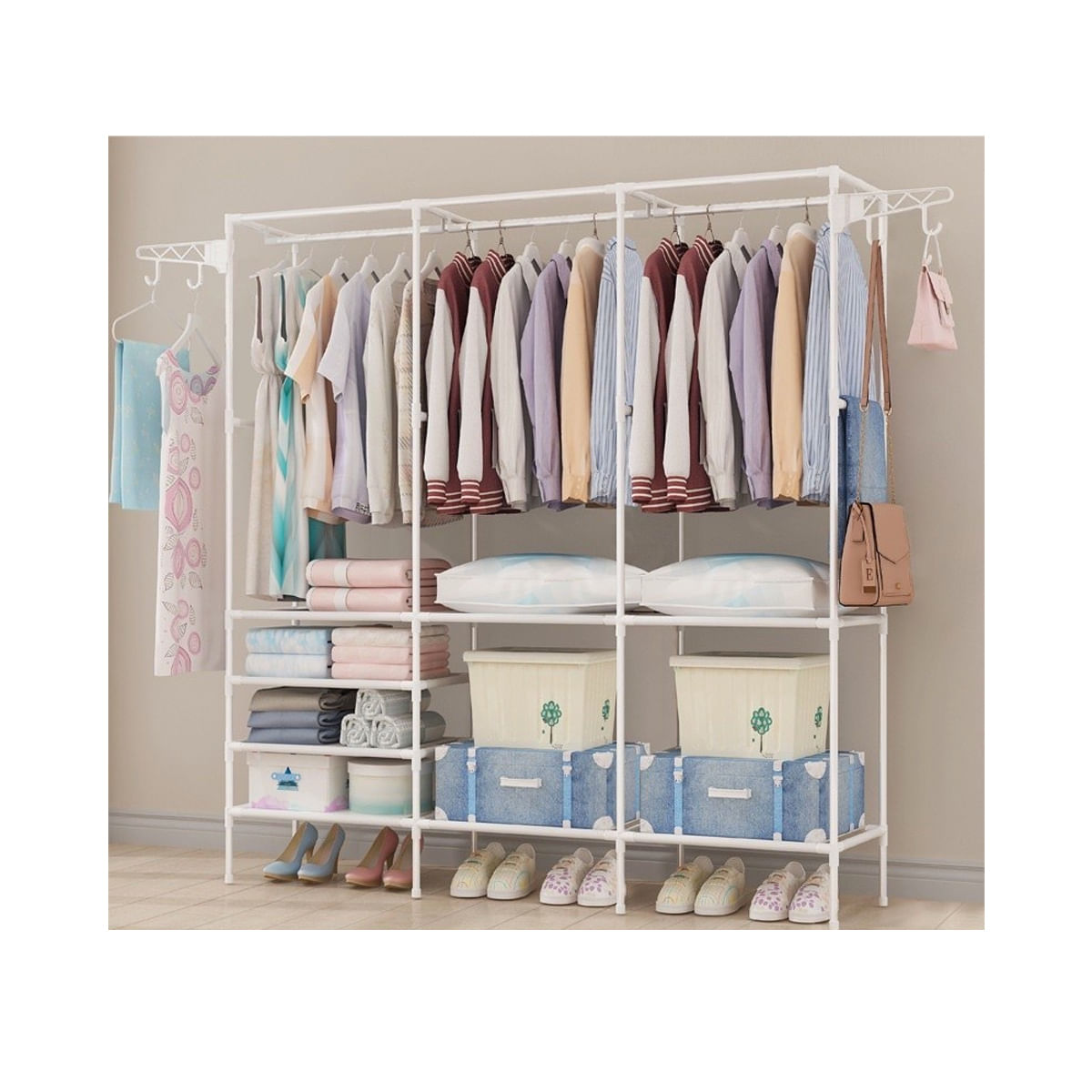 Ropero Armario Closet Perchero Organizador 3 Cuerpos Blanco