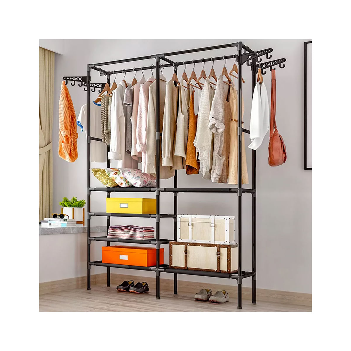 Ropero Armario Closet Perchero Organizador Ropa 2 Cuerpos Negro