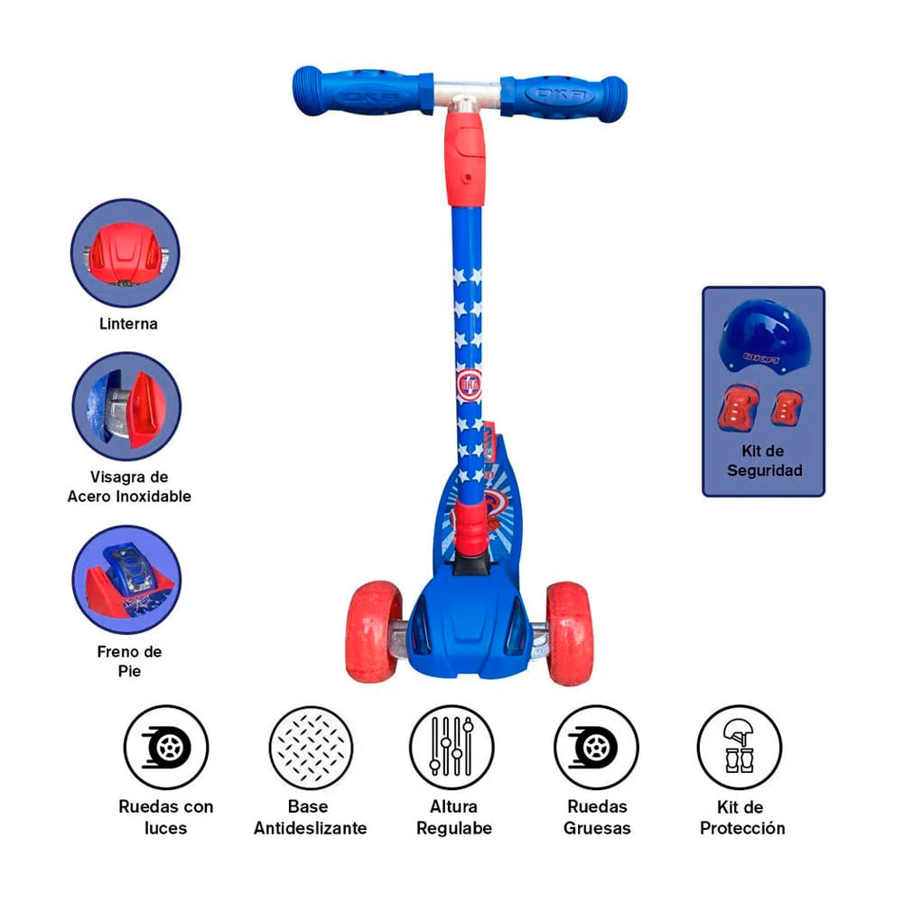 Scooter Infantil Carro + Kit de Protección Varon Oka