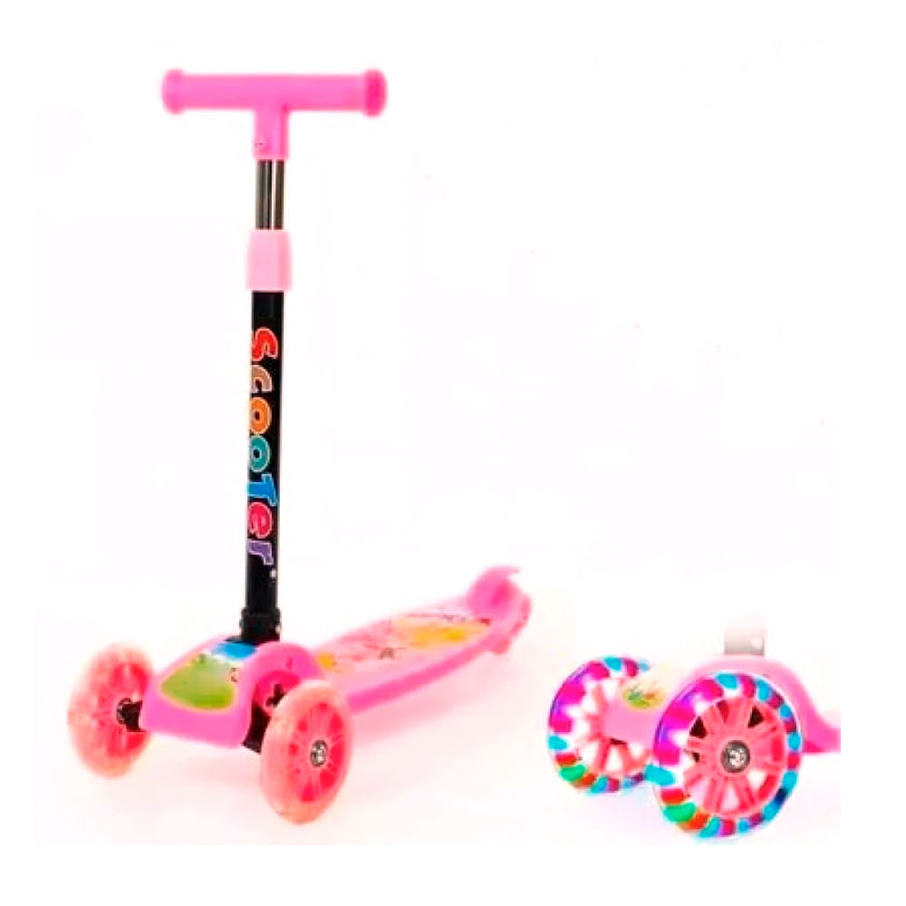 Scooter Plegable Infantil Con Luces Rosa