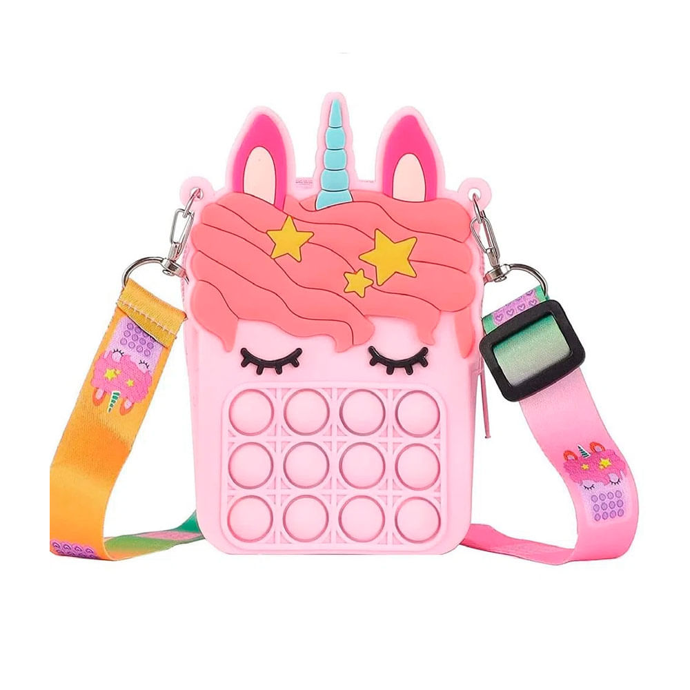 Mini Cartera Morral Pop it Anti estrés Unicornio Rosado