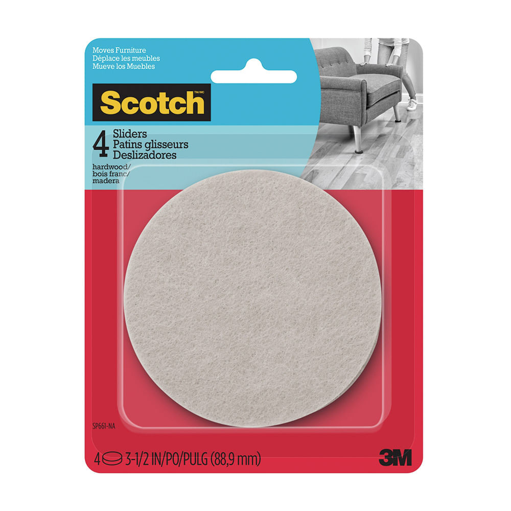 Deslizadores 3M redondos p/piso 3.5 pulg x 4un Scotch