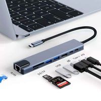 Adaptador 8 en 1 USB C a HDMI 4K, Lan RJ45, 2xUSB 3.0, PD, USB C, SD, TF