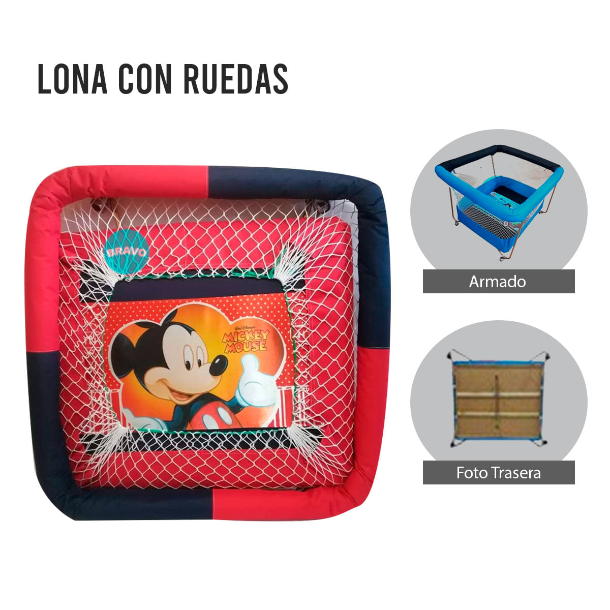 Corral Con Ruedas Para Bebes Acolchado Lona Rojo