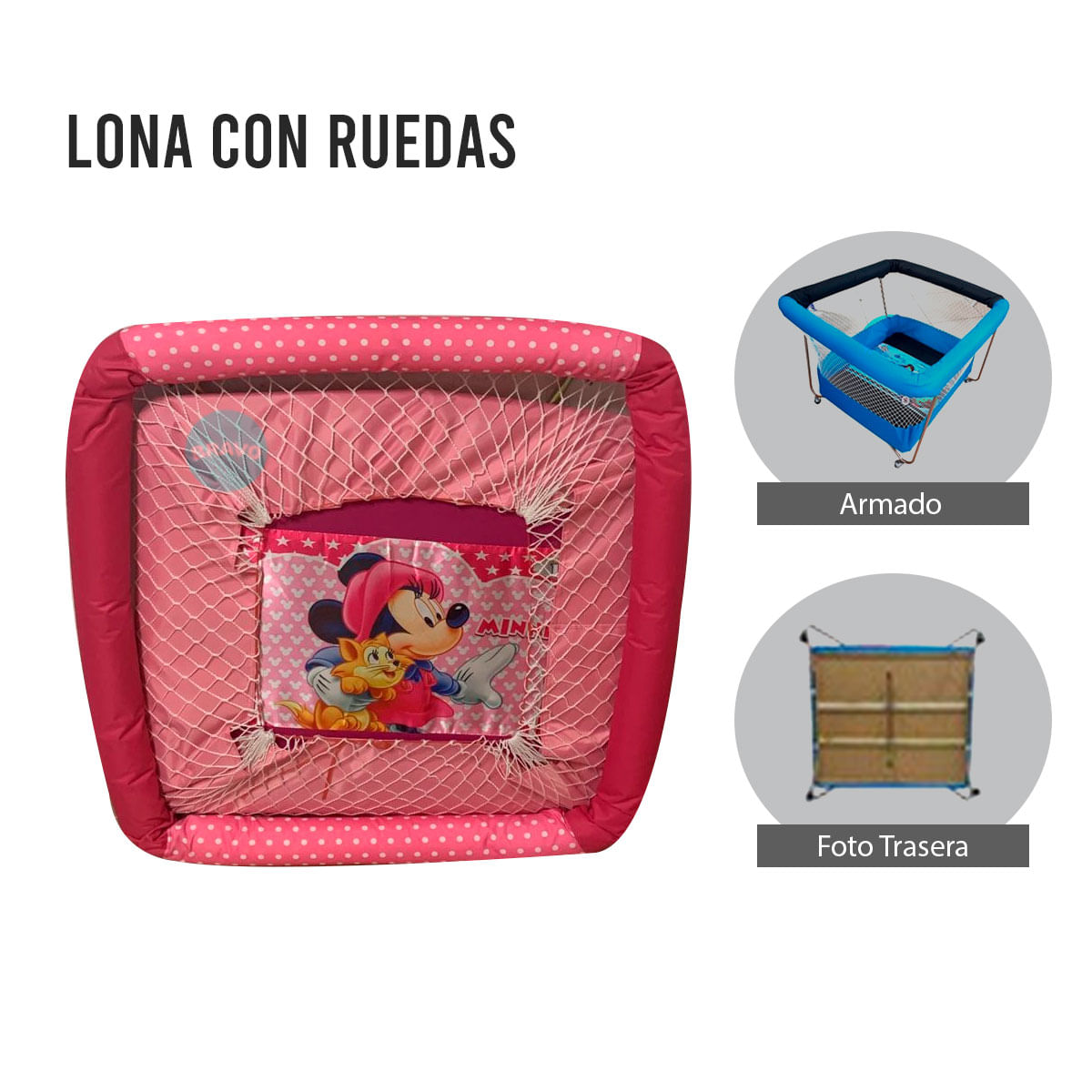 Corral Con Ruedas Para Bebes Acolchado Lona Rosado