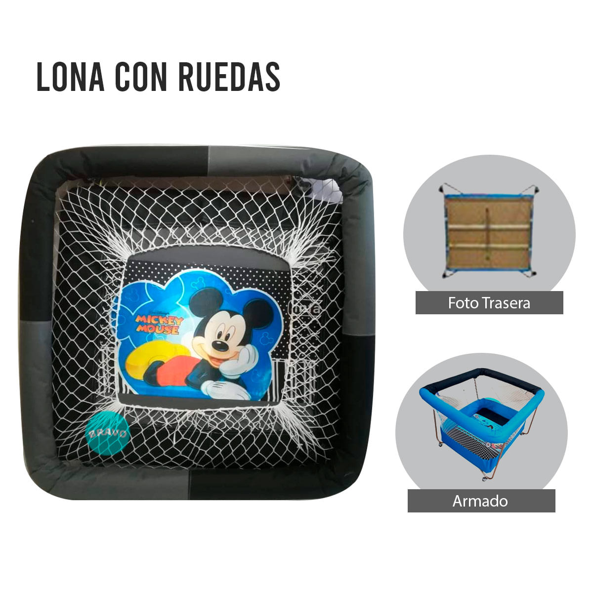 Corral Con Ruedas Para Bebes Acolchado Lona Negro