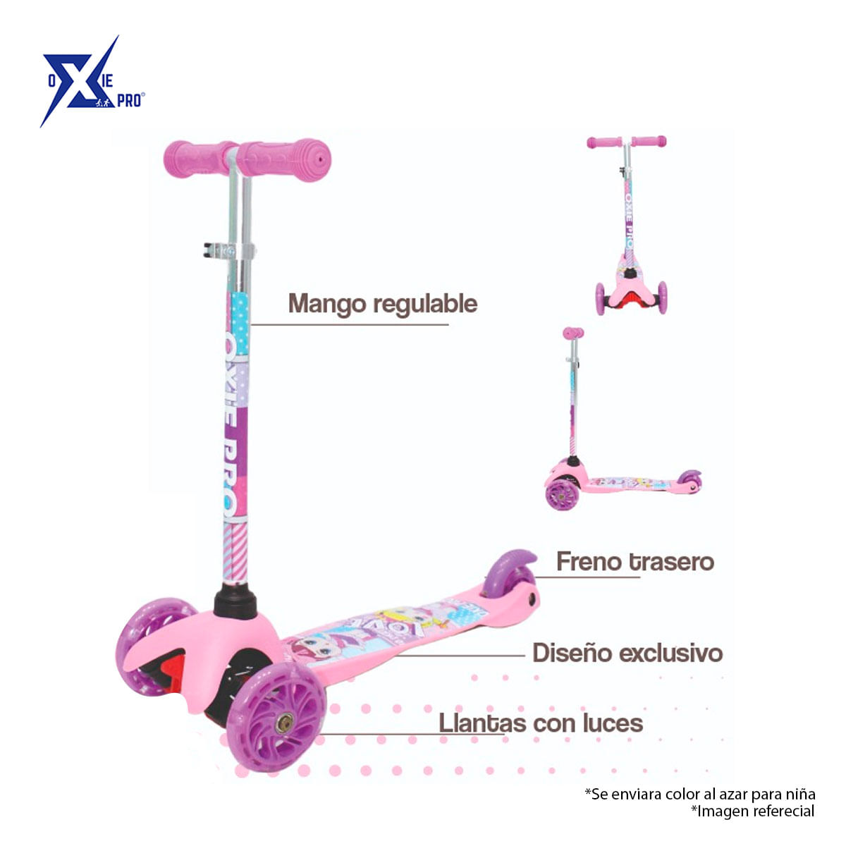 Scooter Infantil con Luces 2-5 Años Niña Oxie Pro