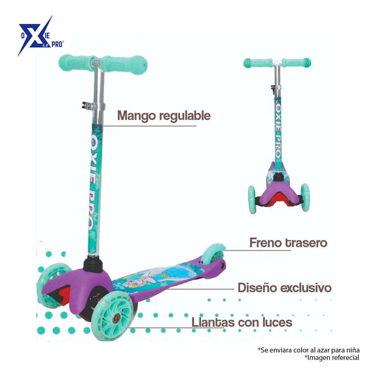 Scooter Infantil con Luces 2-5 Años Niña Oxie Pro