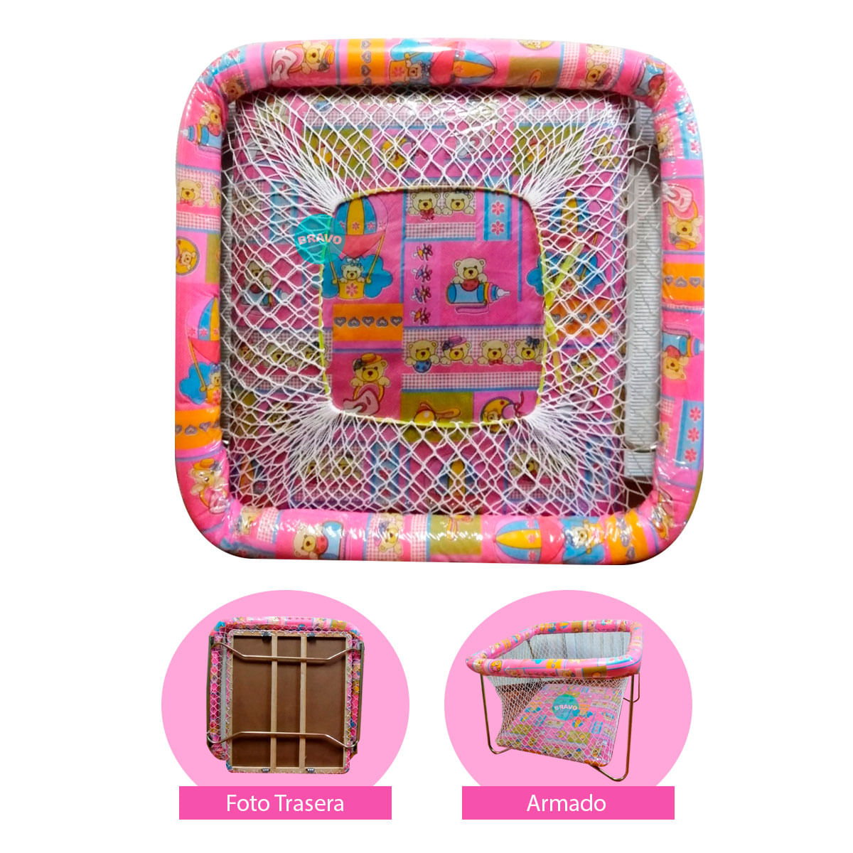 Corral para Bebes Acolchado Económico Cambrel Rosado Nacional