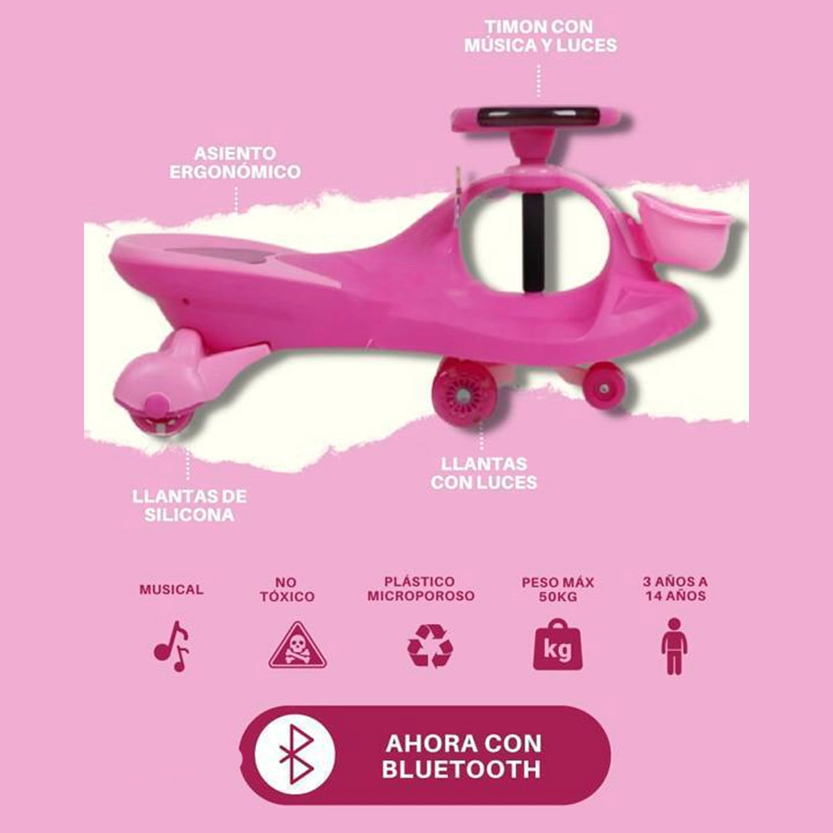 Carro Twist Car Corre Pasillos con Bluetooth Musical con Luces Canastilla Mujer