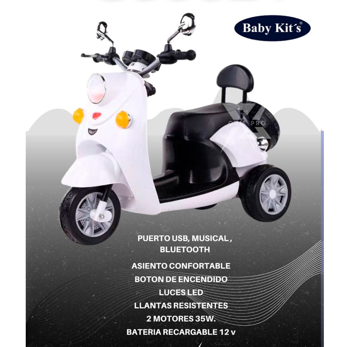 Moto Electrica Infantil Scooby Blanco Baby Kits