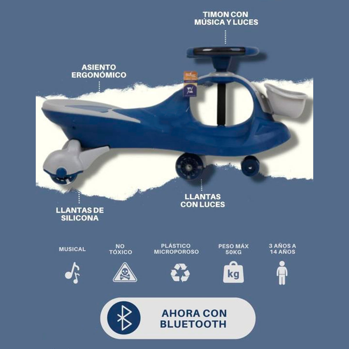 Carro Twist Car Corre Pasillos con Bluetooth Musical con Luces Canastilla Muje Varon