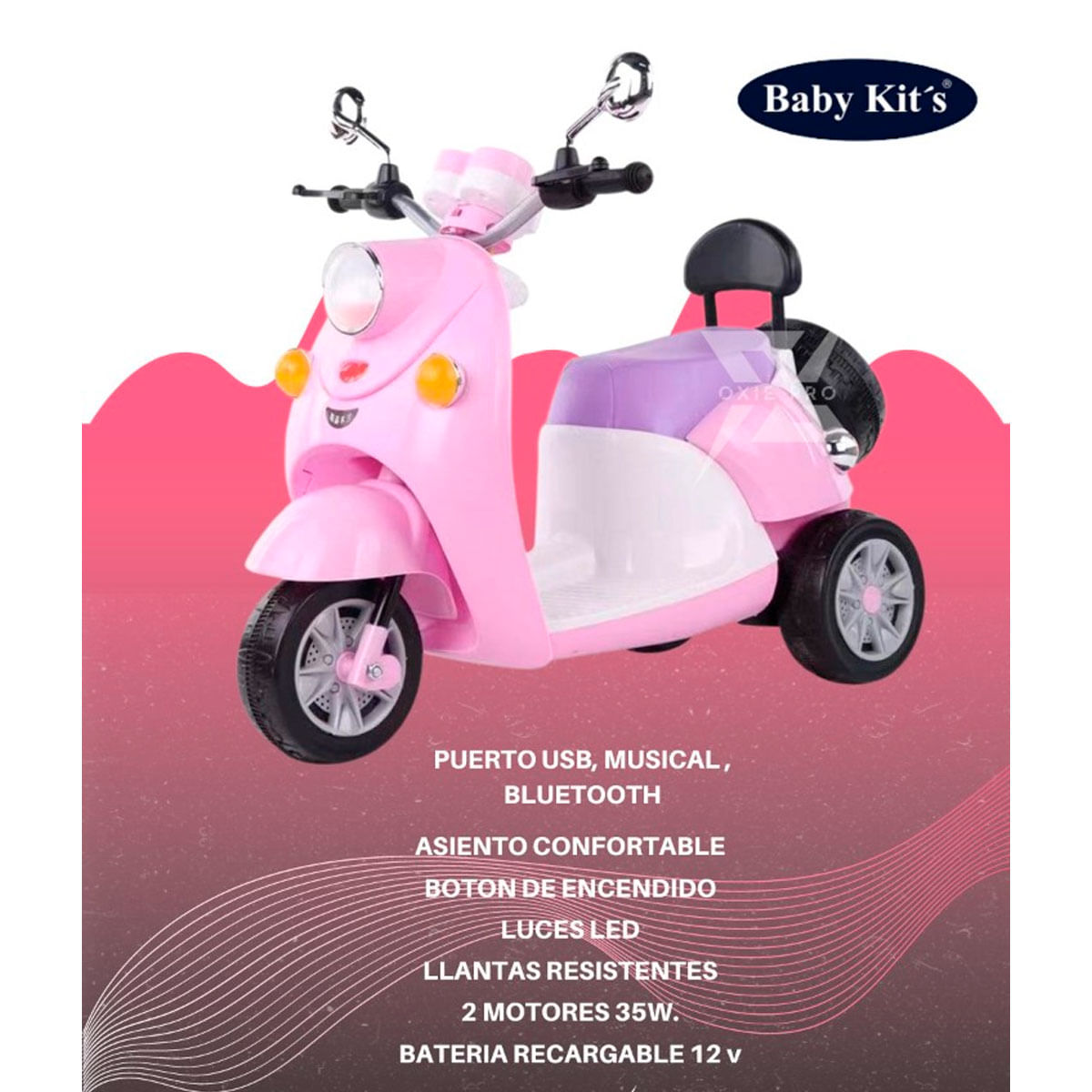 Moto Electrica Infantil Scooby Rosado Baby Kits