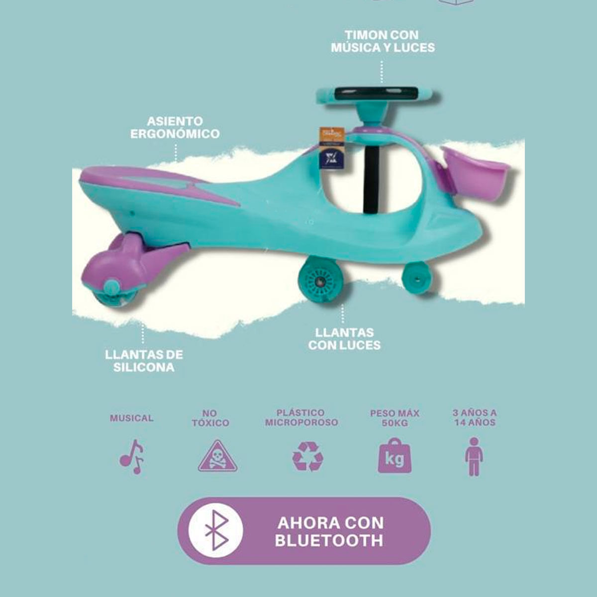 Carro Twist Car Corre Pasillos con Bluetooth Musical con Luces Canastilla Mujer