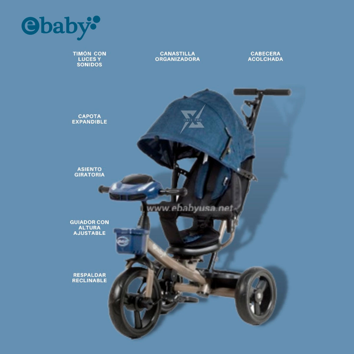 Triciclo Infantil con Usb y Musica Gold Azul Ebaby