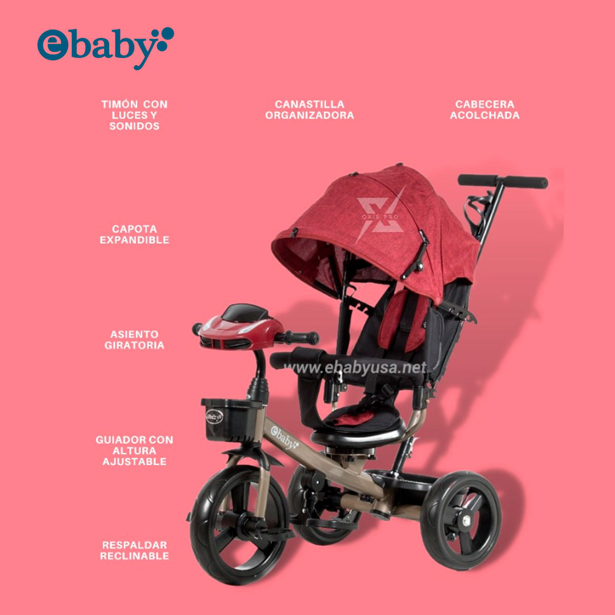 Triciclo Infantil con Usb y Musica Gold Rojo Ebaby