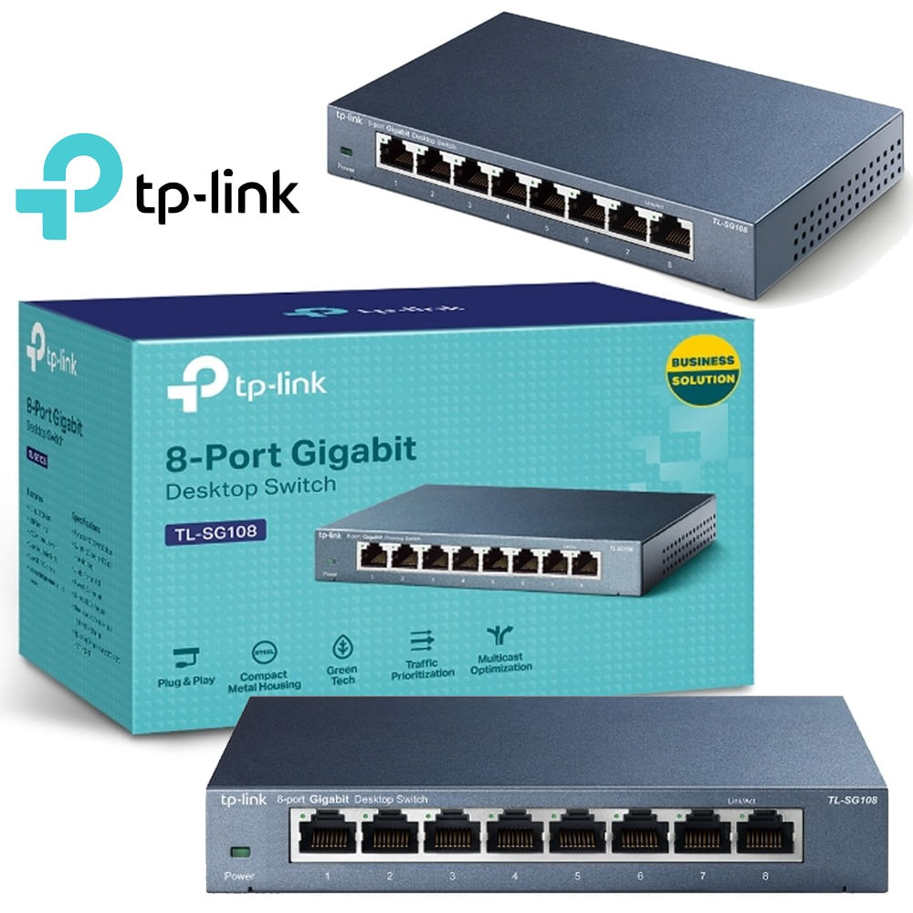 Switch Gigabit Tp Link Tl Sg108 8 Bocas 10/100/1000 Metálico