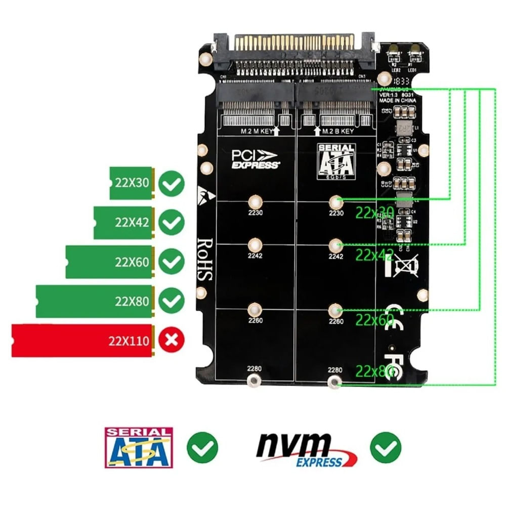 Adaptador M.2 SSD A Nvme B/m Sata Ngff Ssd Pci-e A U2 Sff-8639 ...