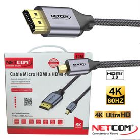 Cable Mini Hdmi a Hdmi 10 Metros NETCOM 2.0 4K 60 Hz ULTRA HD eARC