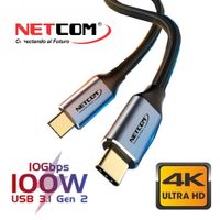 Cable USB C 3.1 Tipo C a Tipo C Gen2 10Gbps 4K Ultra HD 100W PD 3.0 Netcom