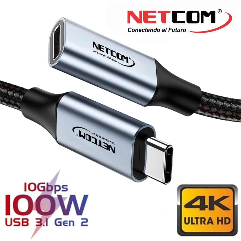 Cable Extension USB C 3.1 Tipo C Macho a Tipo C hembra Gen2 10Gbps 4k Netcom