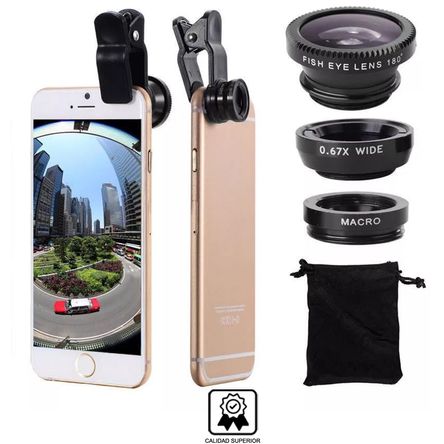 Lentes Profesionales para Celular Universal Fish Eye Macro Wide 3 En 1 Interlud