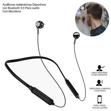 Audífonos Inalámbricos Deportivos con Bluetooth 5.0 Para cuello con micrófono AU240011 Negro Audífonos Inalámbricos Deportivos con Bluetooth 5.0 Para cuello con micrófono AU240011 Negro