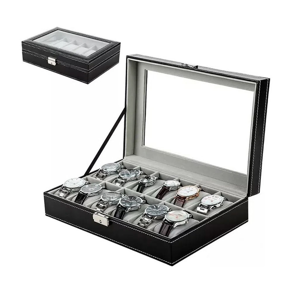 Maletín Caja organizadora para 12 relojes con llave MDA290014 Negro -  Promart
