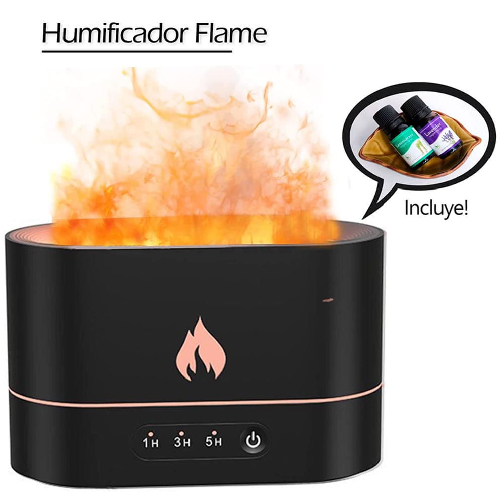 humidificador de aire 3D Flame Aromatizante Negro+Esencia