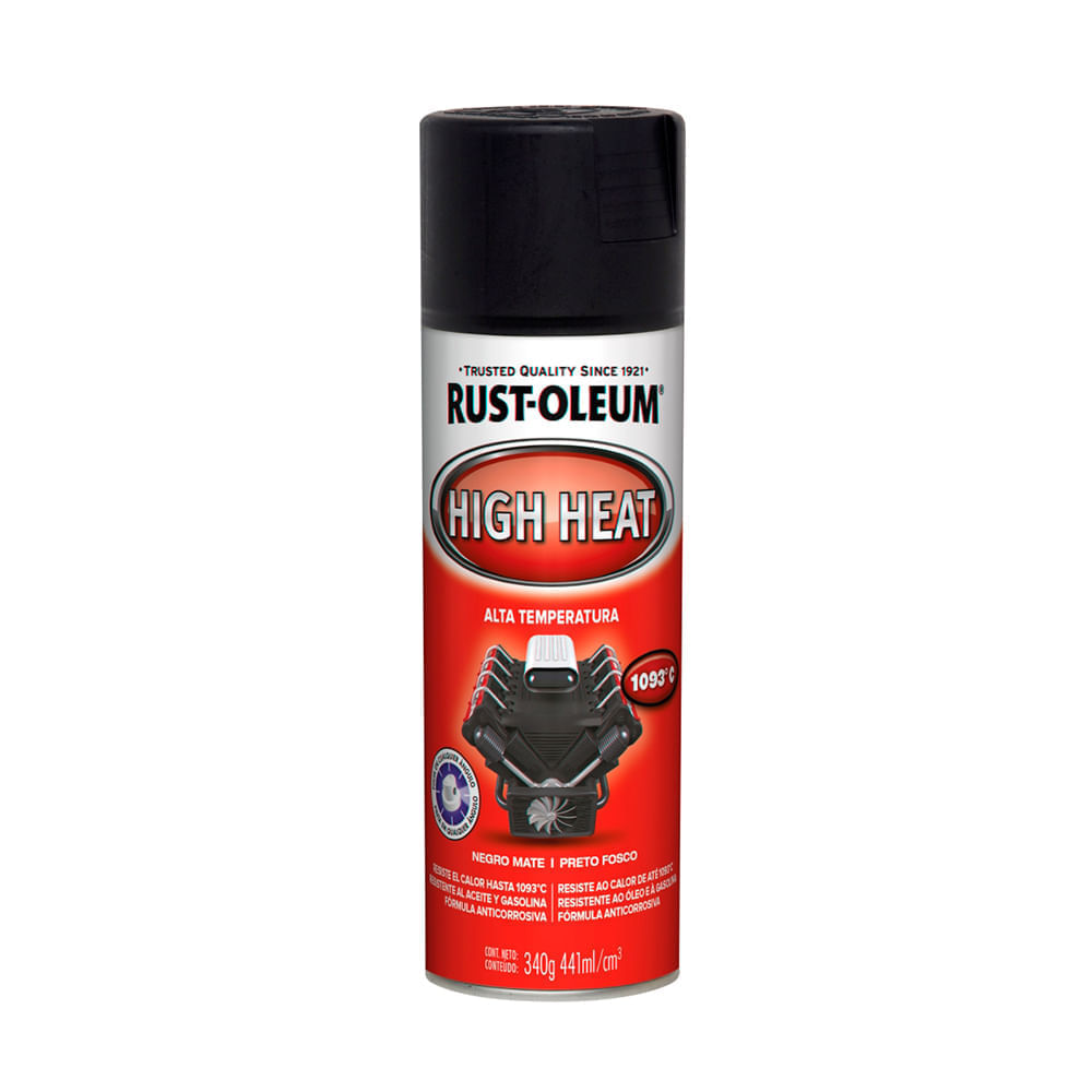 Spray Automotriz Alta Temperatura Negro Rust Oleum 340g: Resistente al calor hasta 1093°, fórmula anticorrosiva