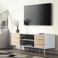 Mesa de Tv Vintage Amethyst Ventitas Perú Blanco y Rovere