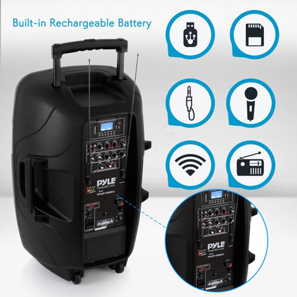 Pyle PPHP1241WMU 016108 Altavoz Bluetooth inalámbrico y portátil con  batería 1000W