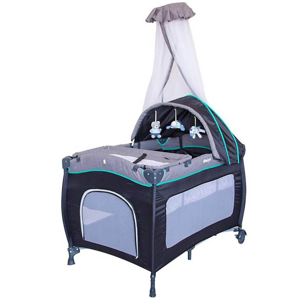 Cuna Corral Mecedora Ebaby SALLY 716 + Tina Plegable Celeste