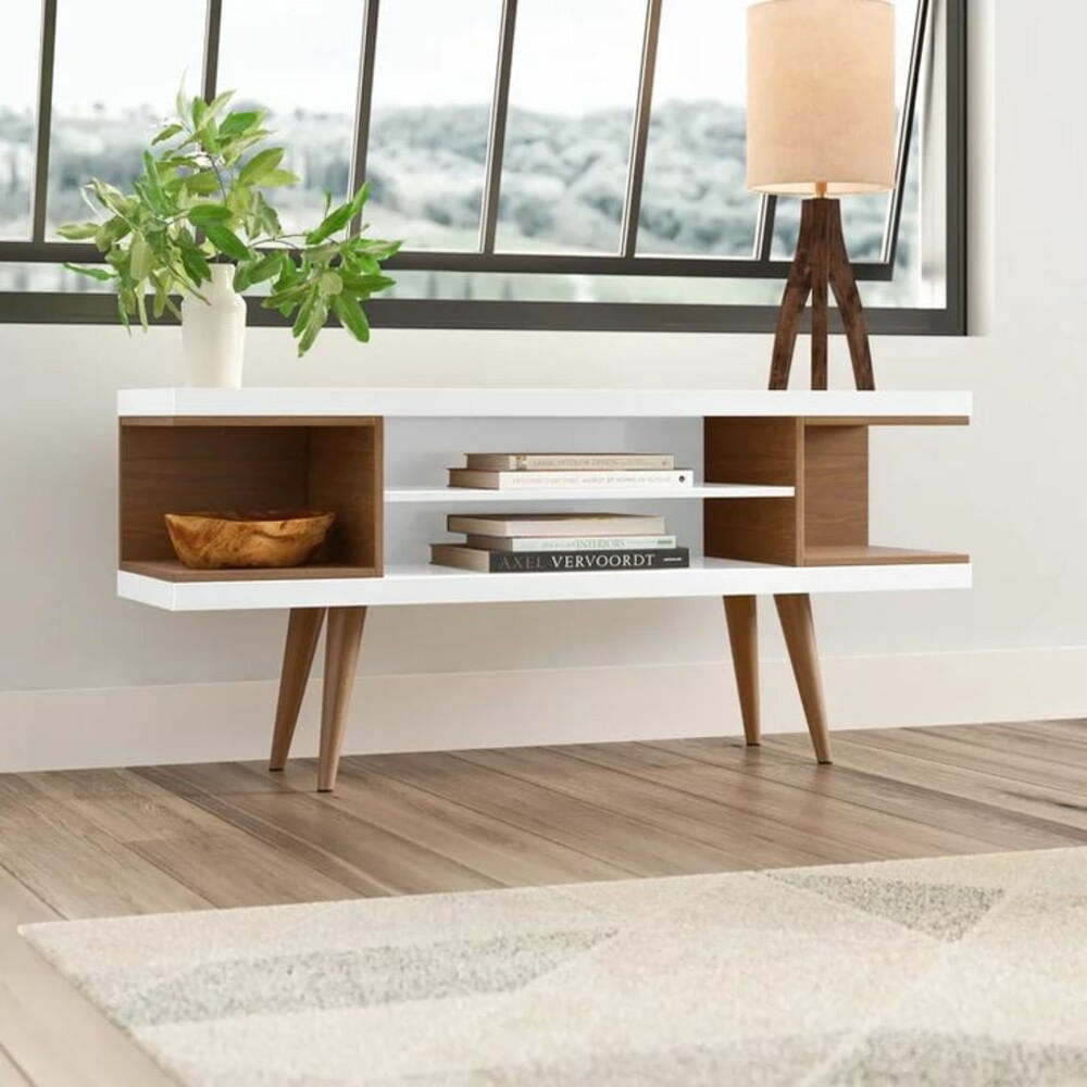 Mueble TV/ Recibidor R&R MUEBLES Estilo Vintage Sacha Blanco con Marrón