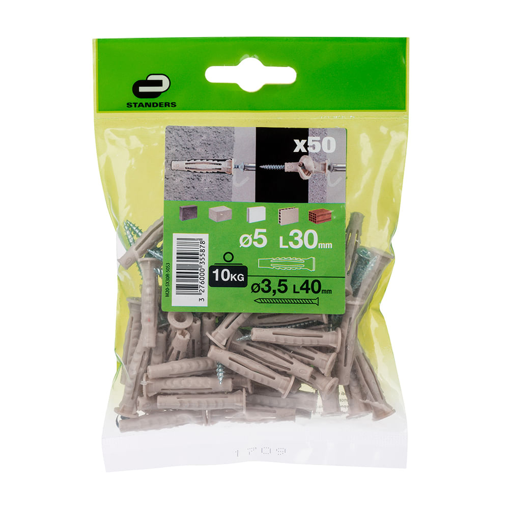 Tornillo + Tarugo 5x30mm x 50 unidades Standers