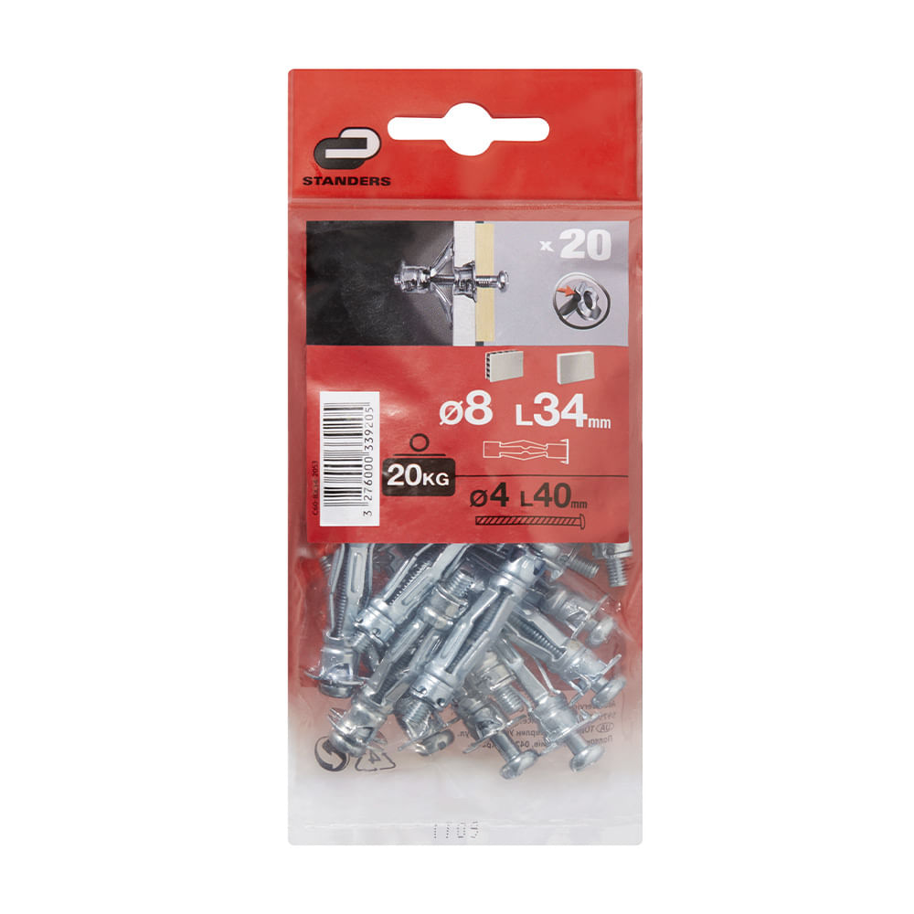 Tornillo + Tarugo 8x34mm x 20 unidades Standers
