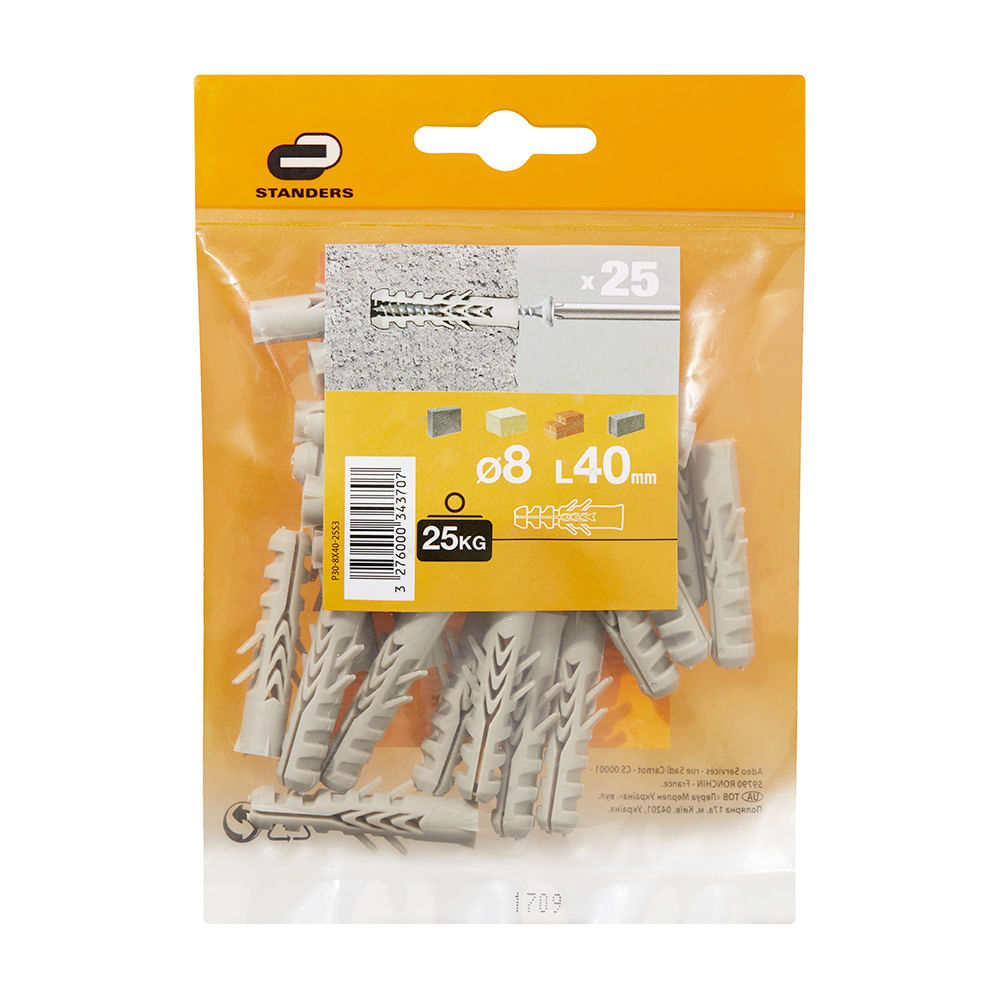 Tarugo Nylon 8x40mm Standers Juego de 25 Unidades