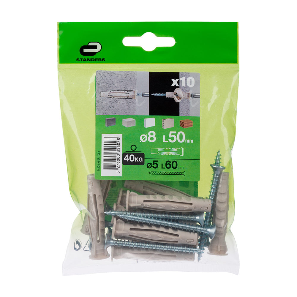 Tornillo + Tarugo 8x50mm x 10 unidades Standers