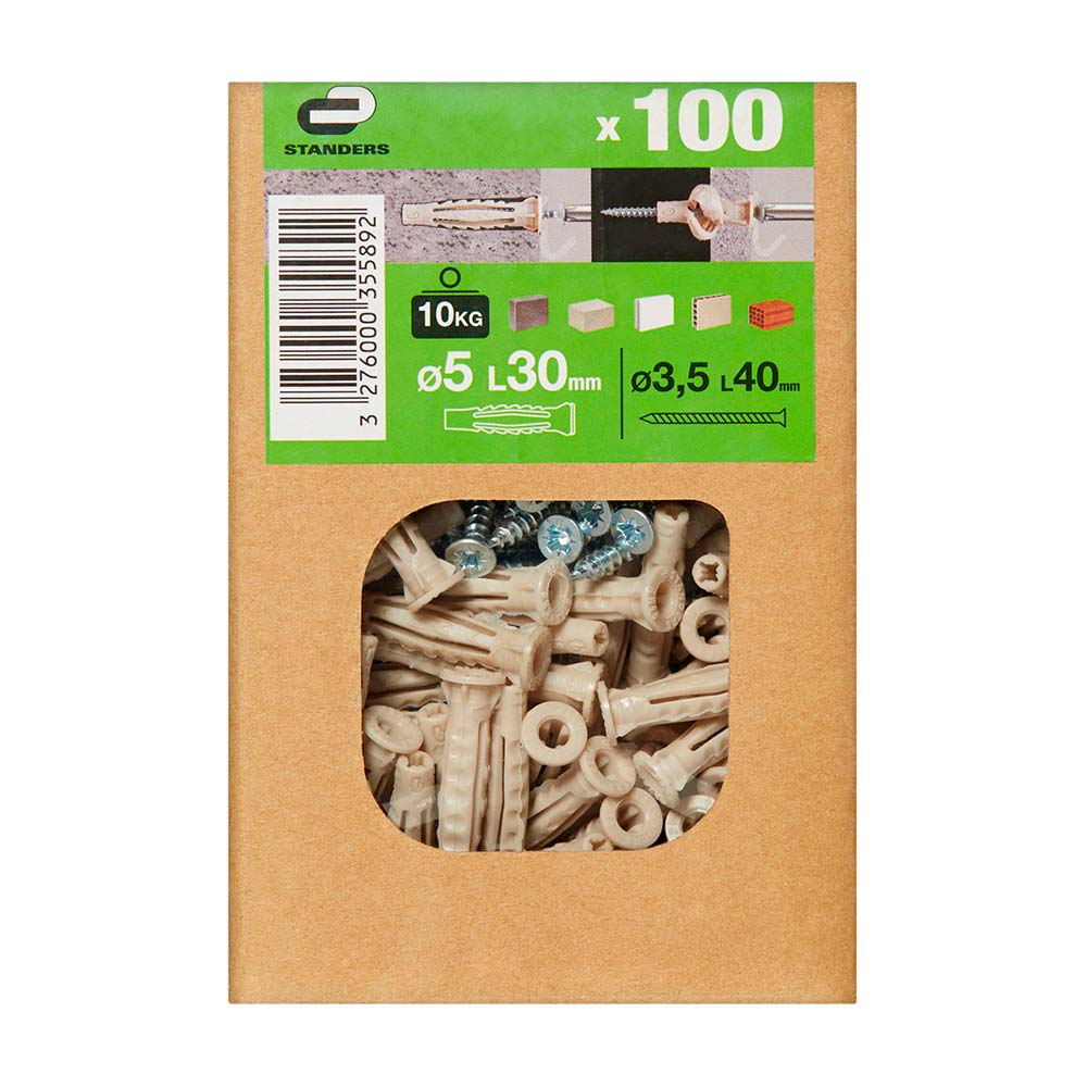 Tornillo + Tarugo 5x30mm x 100 unidades Standers