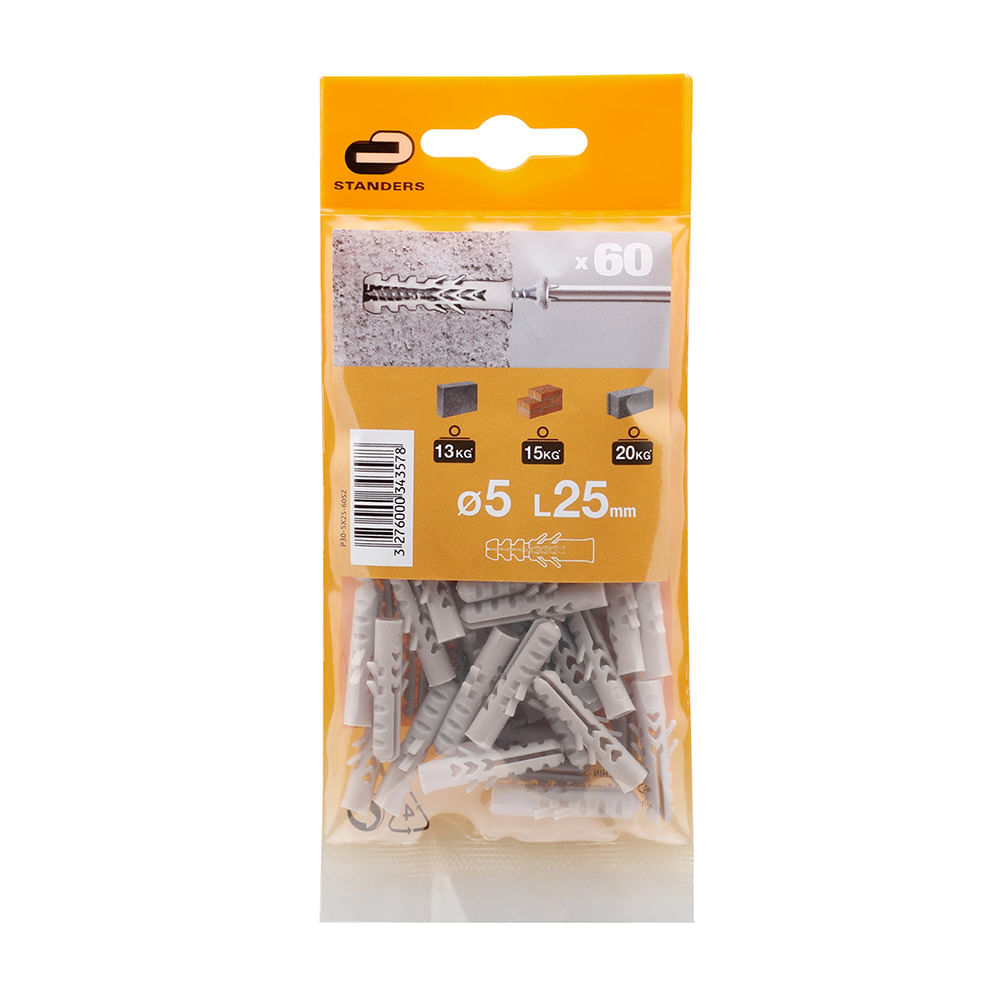 Tarugo Nylon 5x25mm Standers Juego de 60 Unidades Gris