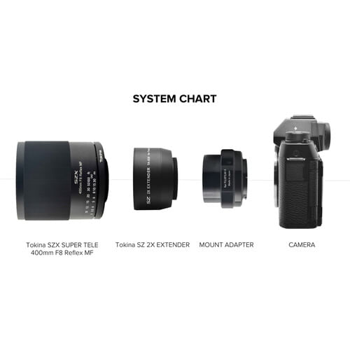 Lente Tokina SZX 400mm f/8 Reflex MF con kit extensor 2x para Nikon Z