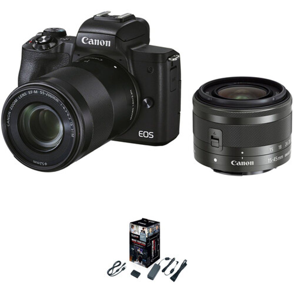 Cámara sin espejo Canon EOS M50 Mark II con lentes de 15-45 mm y 55-200 mm  y kit básico de cámara - Promart