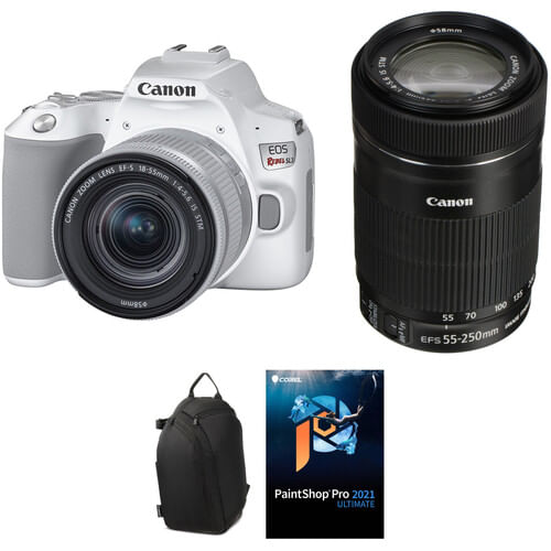 Cámara Canon EOS Rebel SL3 DSLR con kit de lentes de 18-55 mm y 55-250 mm (blanco)