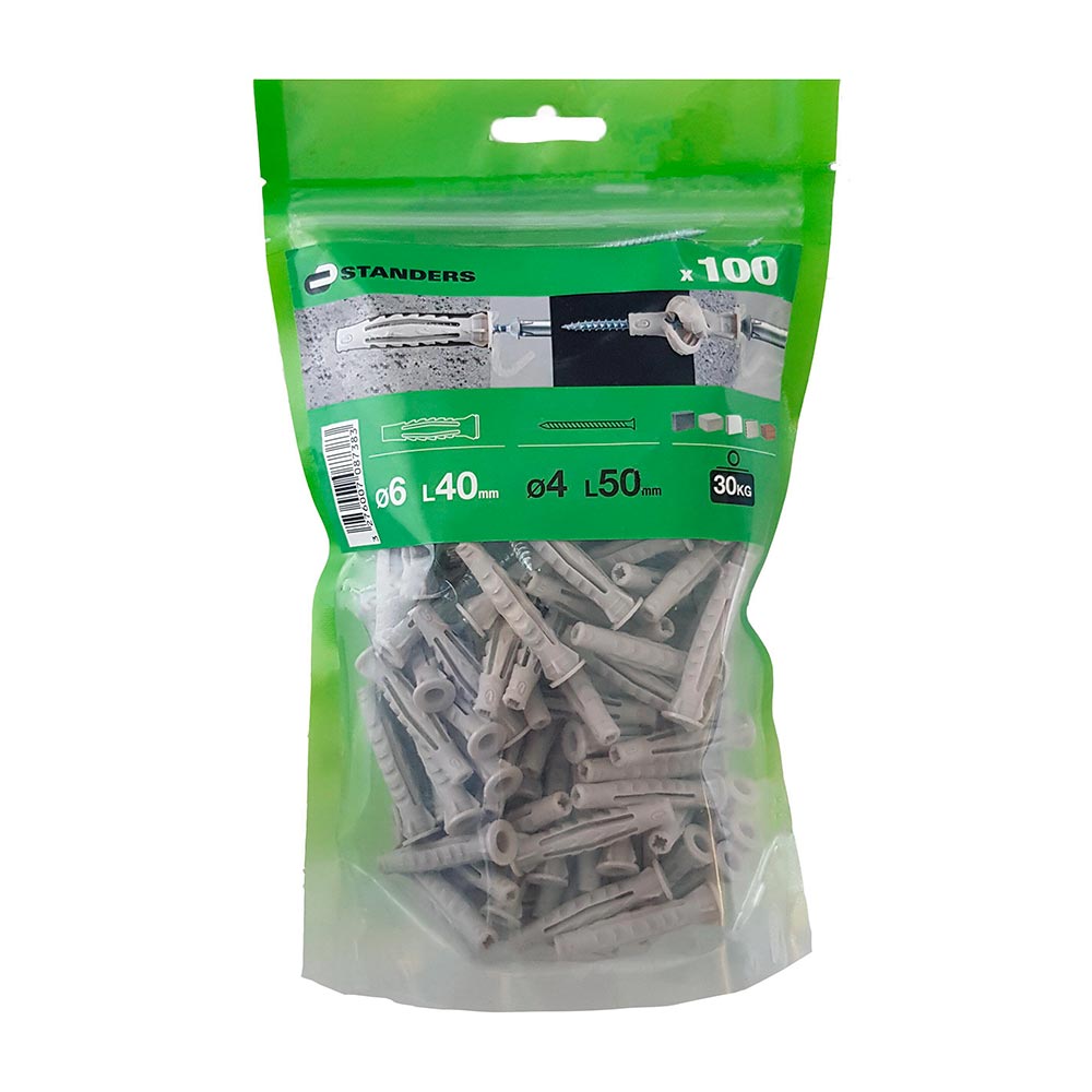 Tornillo + Tarugo 6x40mm x 100 unidades Standers