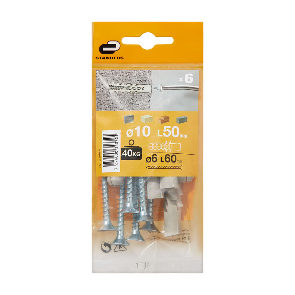 Tornillo + Tarugo 10x50mm x 6 unidades Standers