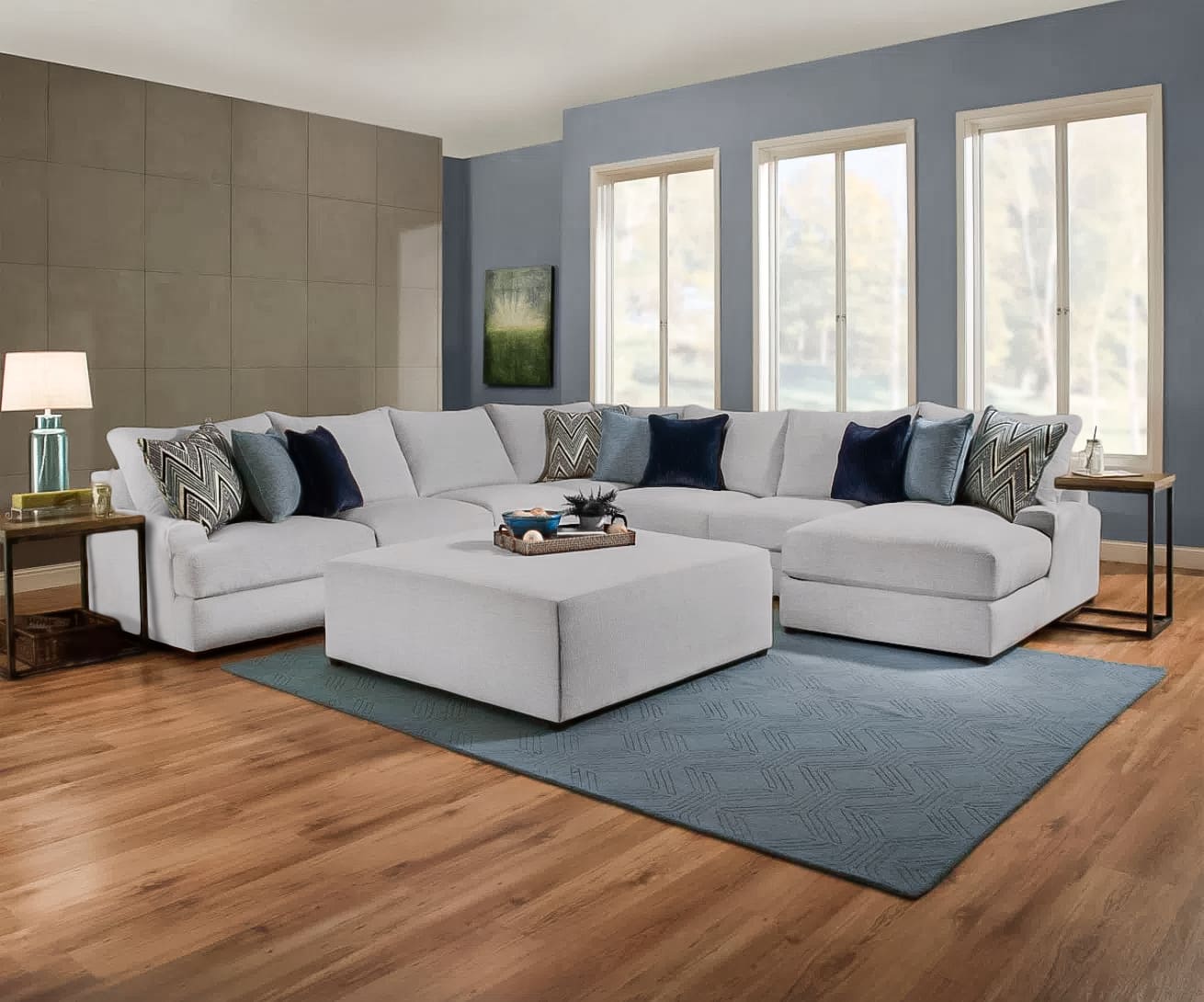 Seccional Pacífico Derecho + Banqueta Color Gris Plata