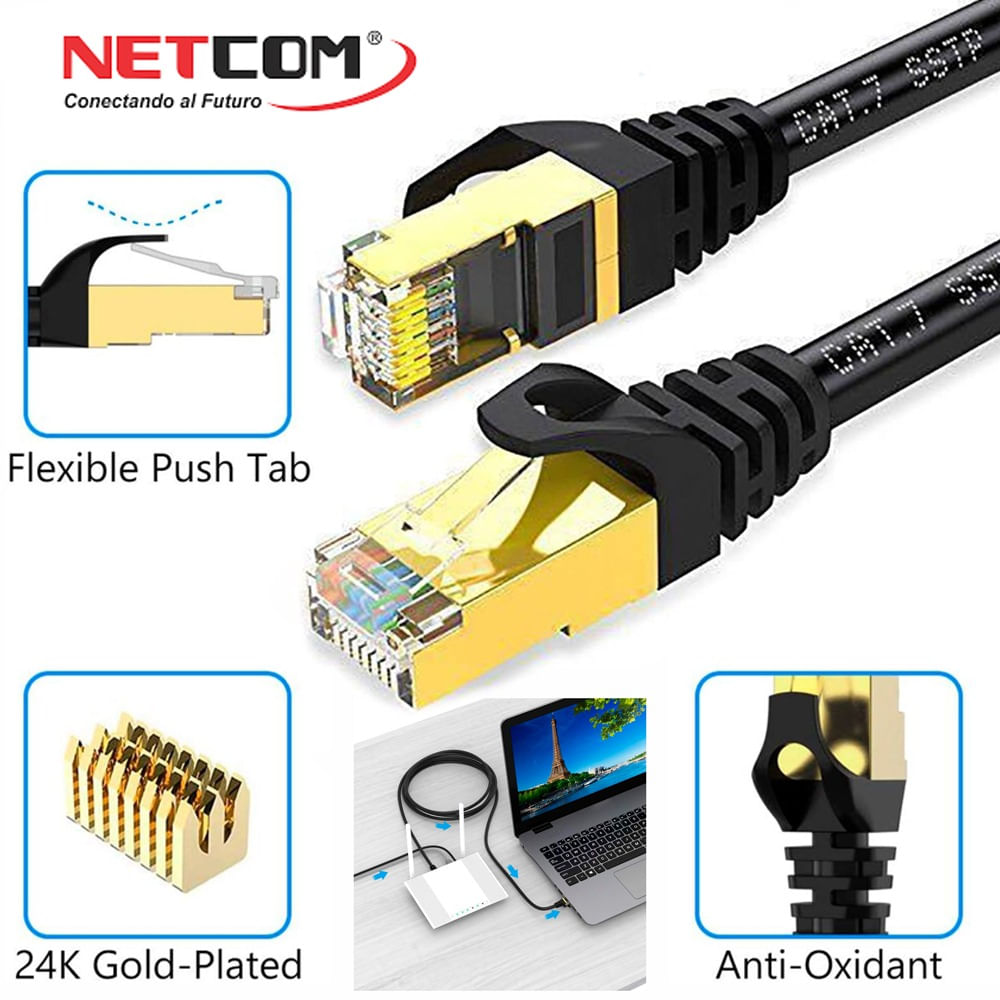 Cable de Red Cat 7 Netcom Rj45 10 Gbps 20 Metros Patch Cord Cat 7 - Promart