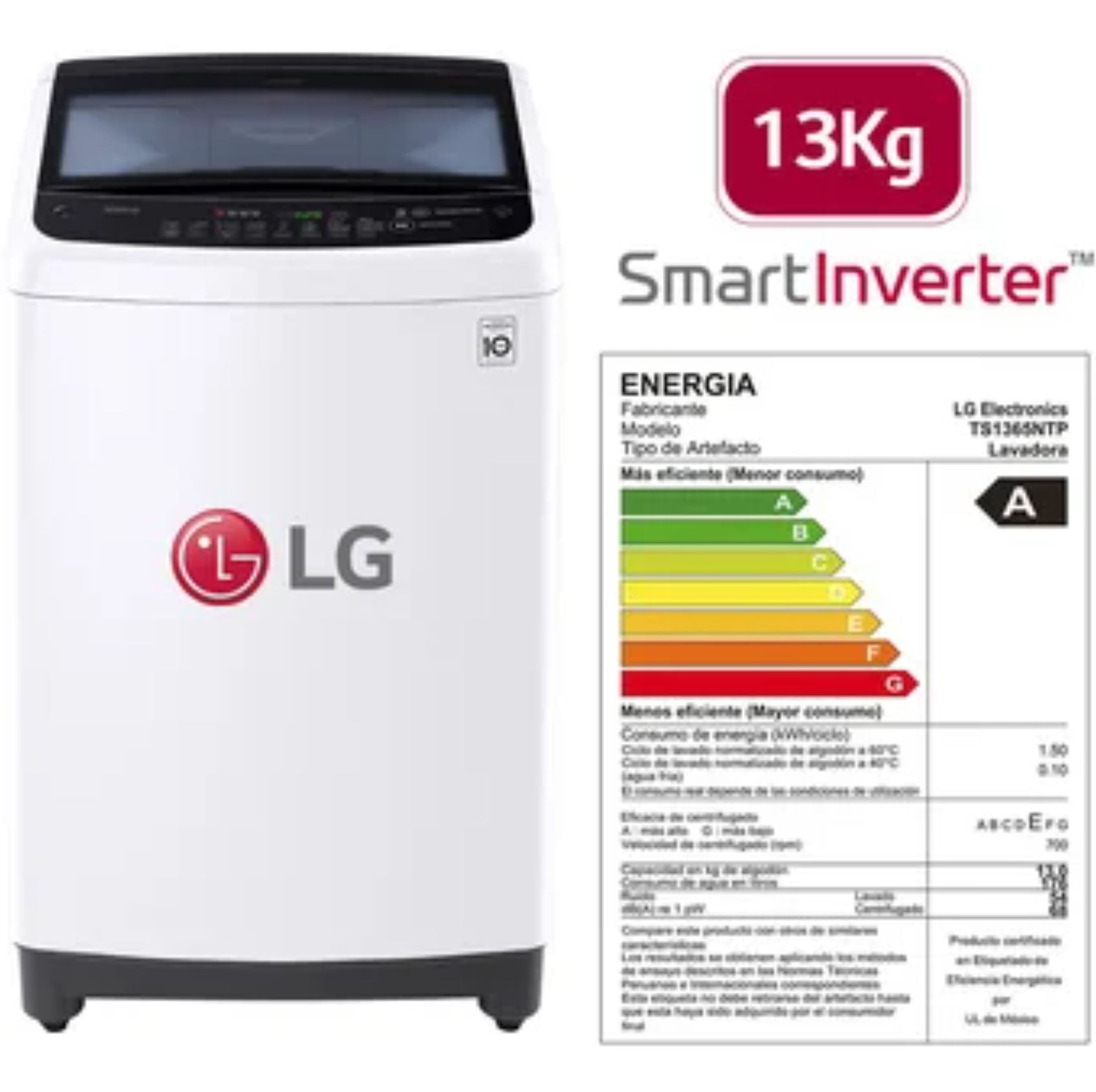 Lavadora LG Smart Inverter Superior TS1365NTP 13 Bl | Knasta Perú