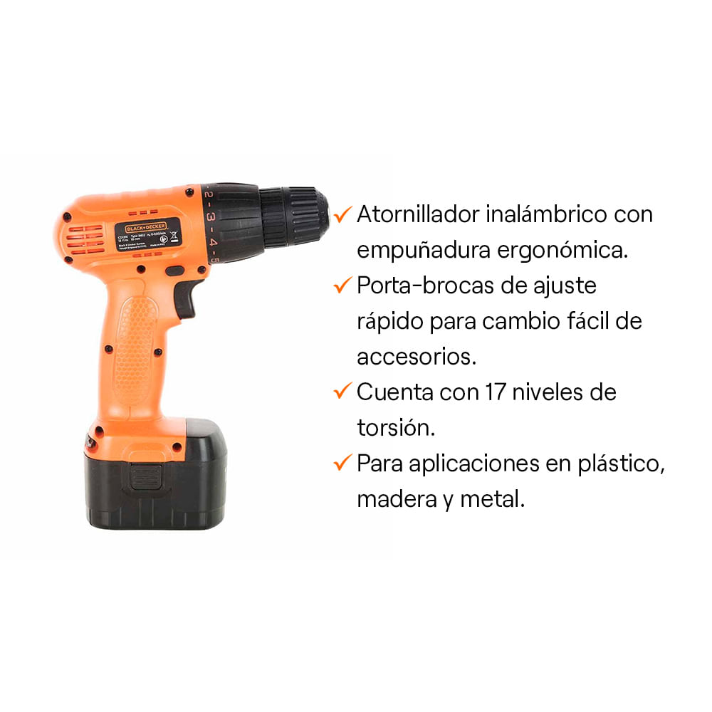 Atornillador / Taladro Inalámbrico BLACK+DECKER + 50 Accesorios 12V -  CD121K50 